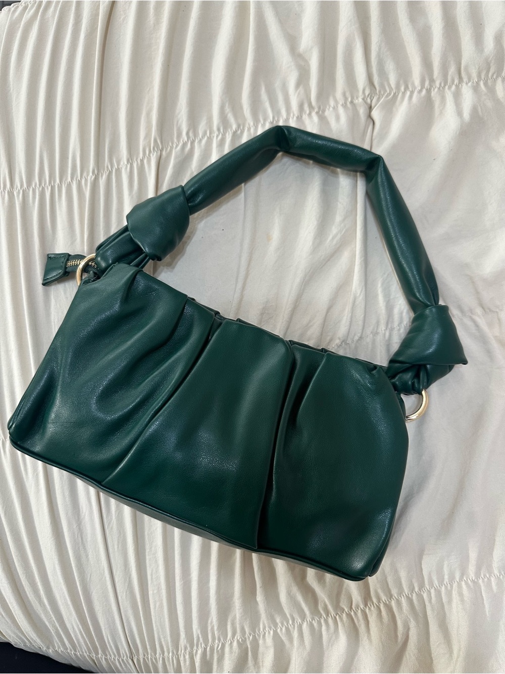 Dark Green Women's Shoulder Bag - Stylish Gathered Design